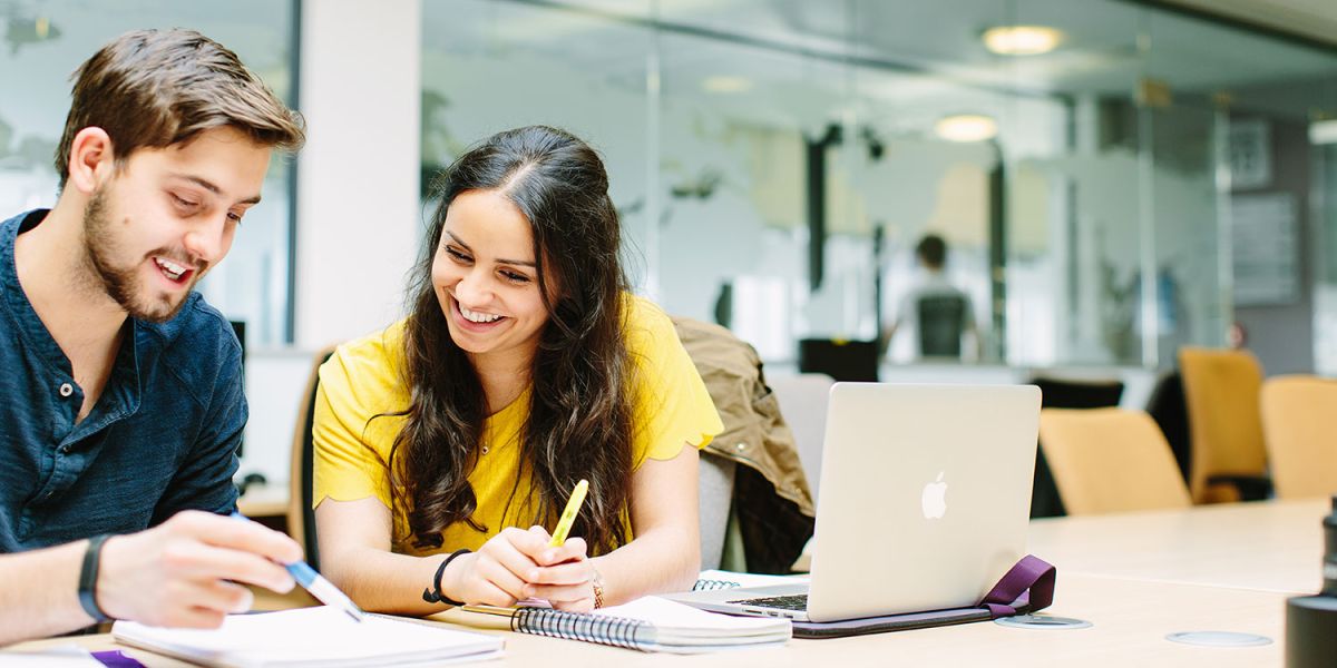 Two postgraduate students studying together