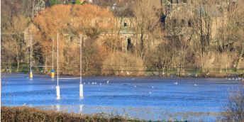 Flooded rugby fields in Leeds.