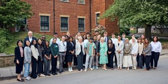 A large group of students with the LUBS Entrepreneurship Awards panel and teaching staff.
