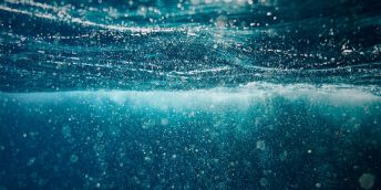 Bubbles rising up to the surface of the ocean