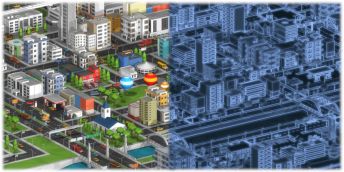 A real-life and a digital representation of a city.