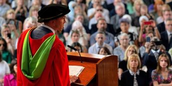 Kevin Sinfield addresses people at his graduation ceremony