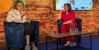 Retail consultant in discussion with Kate Hutchinson, founder of the Yorkshire Sustainability Festival.