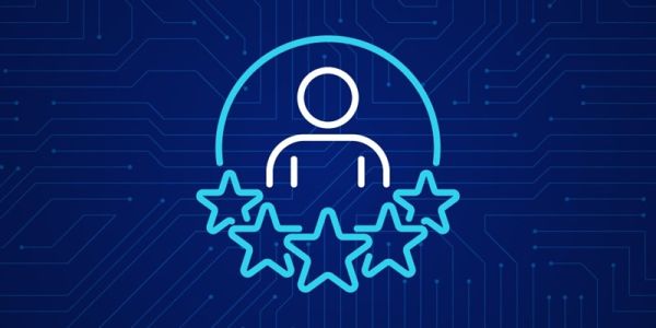 A graphic of a human figure surrounded by five stars