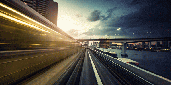 High speed train travelling through city