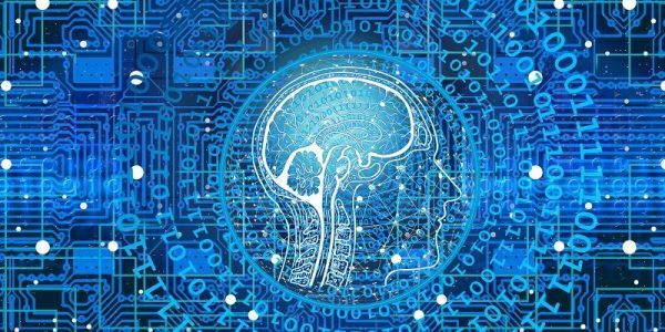 Graphic representation of supercomputing showing a human brain drawn out of the symbols used in electrical wiring diagrammes