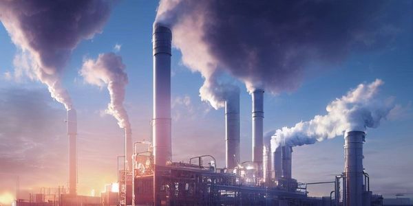 A building with seven smoking chimneys