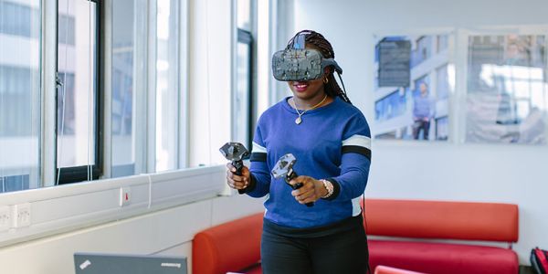 Student using virtual reality headset