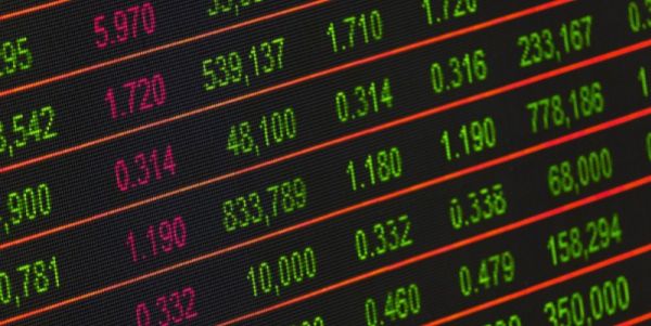 Close up of a computer screen showing financial market data