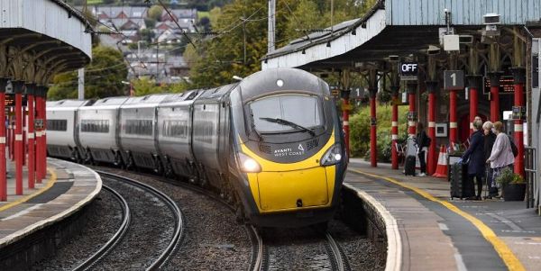 An Avanti West Coast train arriving at Penrith station.