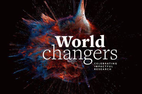 An explosion of colours with text that says World Changers: celebrating impactful research