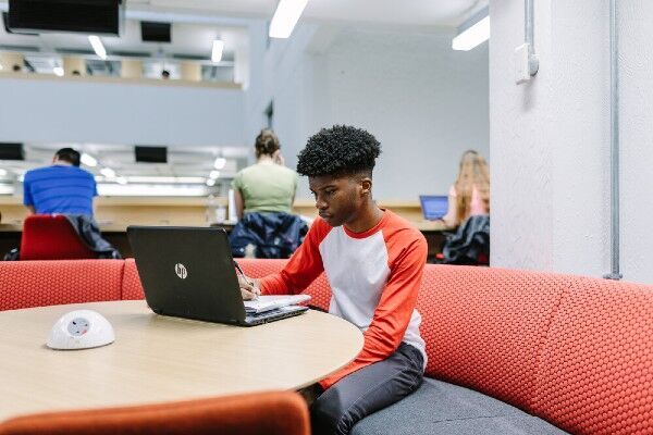 Student working on a laptop