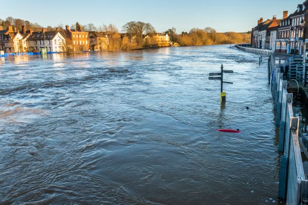 A flooded residential street