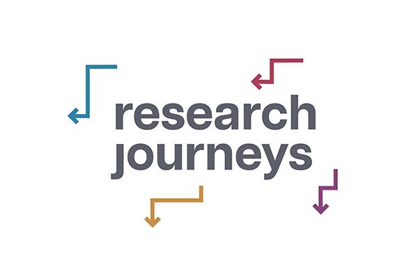 Research Journeys text logo with arrows pointing away from the centre.