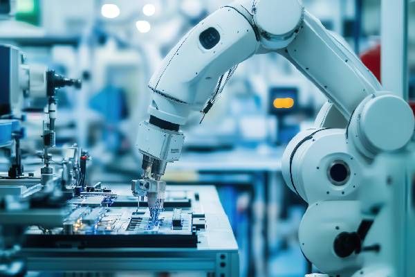 A robot arms working in a factory setting