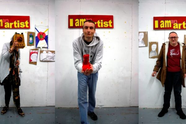 Dominique Ghataora, Stephen Harvey, Andrew Wonnacott at the I Am An Artist exhibition at The Tetley (2018).