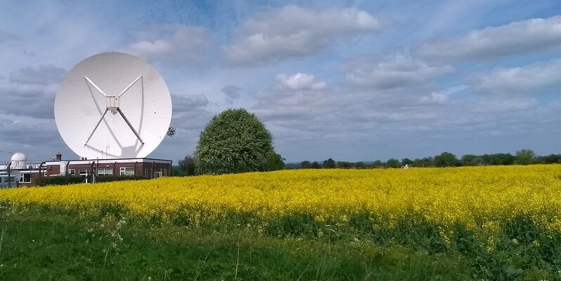 A weather radar with a field in the foreground