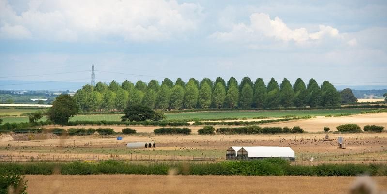 Fields and buildings at the University of Leeds smart farm.