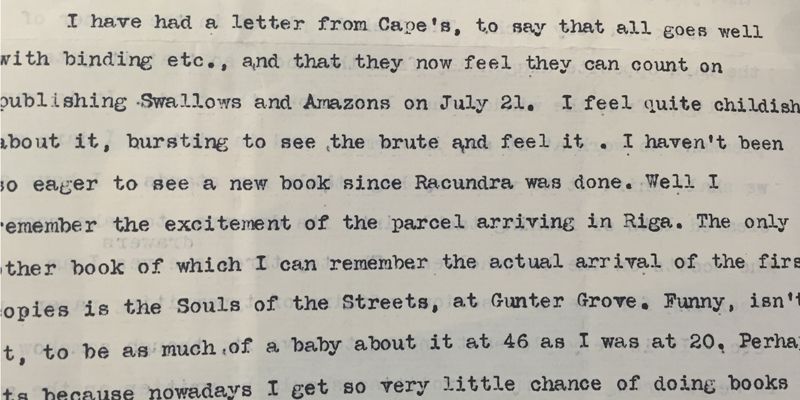 A detail from a letter from Ransome to his mother, Edith, sent from Windemere on 4 July 1930