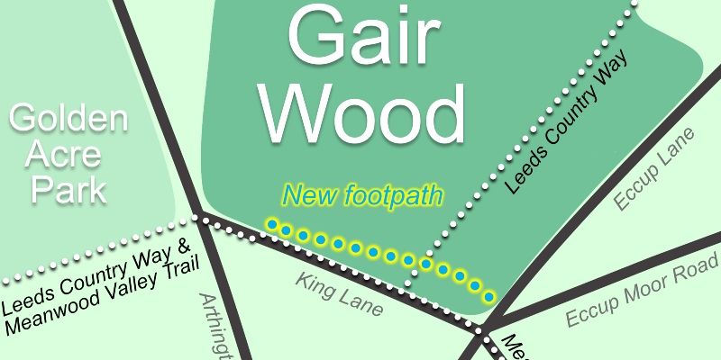 A map indicating the route of the footpath across Gair Wood.