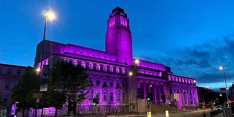 The Parkinson Building lit up purple in solidarity with #BlackLivesMatter