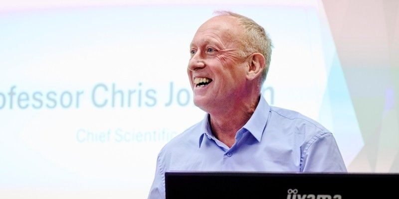 Professor Chris Johnson delivering his speech at the University of Leeds.