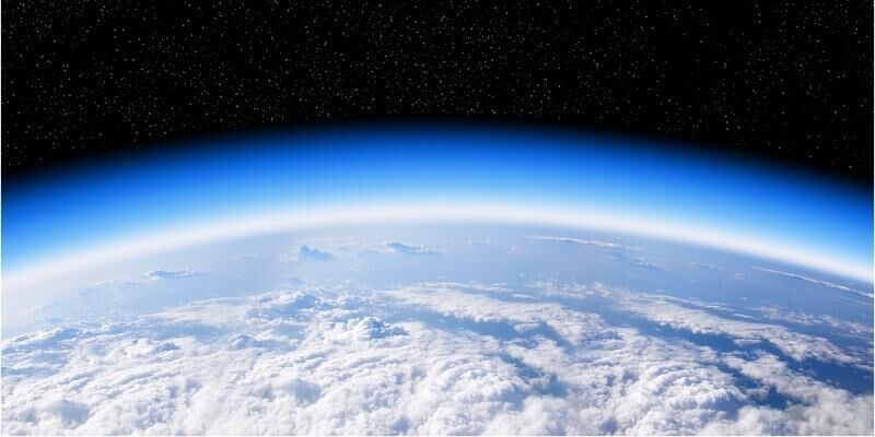 Image from space showing the Earth and the ozone layer