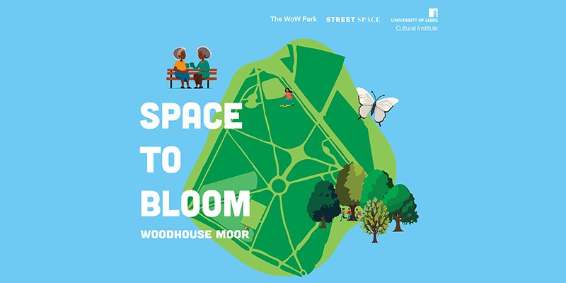 Illustration of Woodhouse Moor park with text that says Space To Bloom.