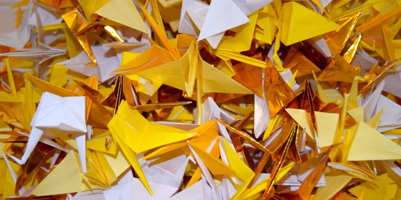 Image of paper cranes from Simmer exhibition