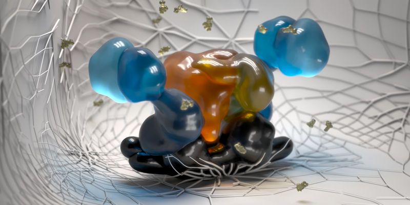 Visualisation of immune regulator, blue, orange and black jelly-like blob