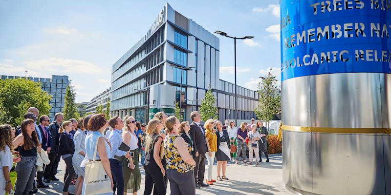 The new Converse Column public art at the University of Leeds