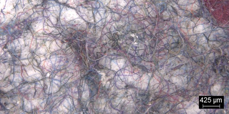Microscopic microfibres filtered from the test washing loads. Credit: University of Leeds/P&G