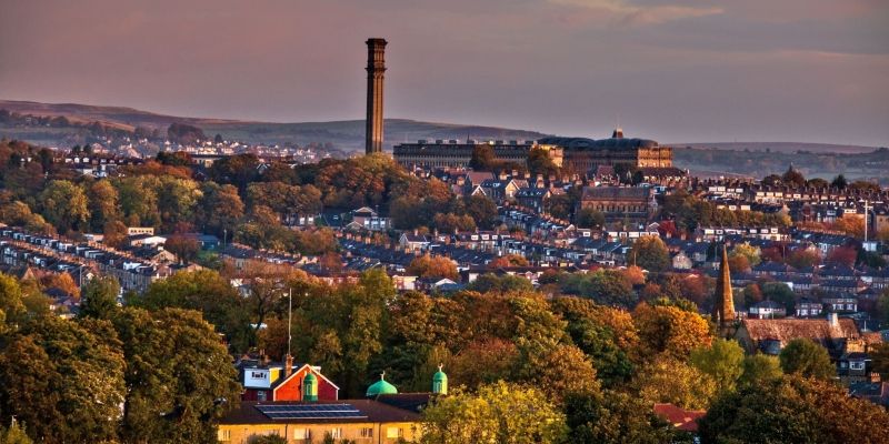 A view of houses and hills in Bradford