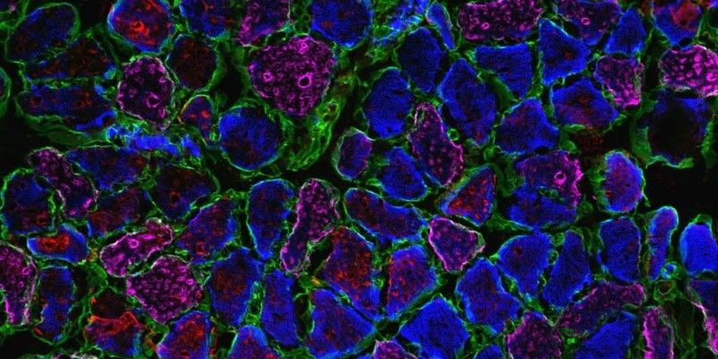 A cross-sectional image of muscle showing how L-BAIBA alters muscle fibres to make them more resistant to fatigue