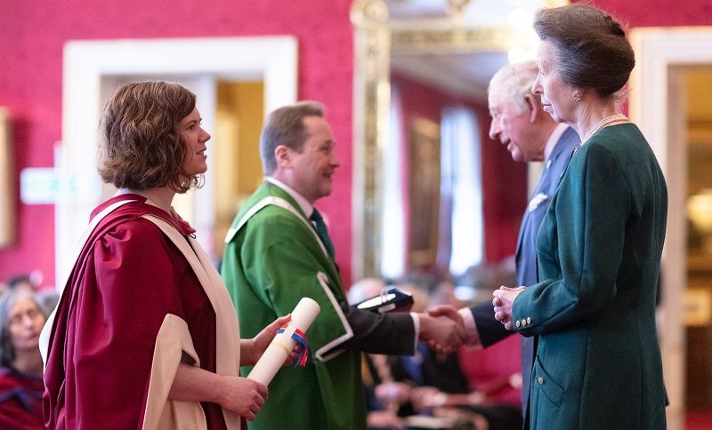 Prince Charles and Princess Anne present the Queens Anniversary Prize to Professor Nick Plant and Dr Amanda Maycock