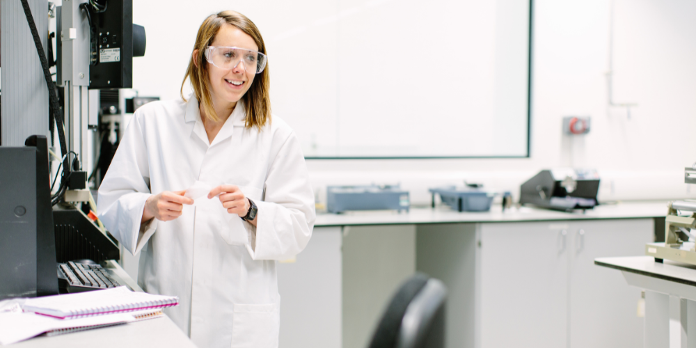 A female student in a laboratory