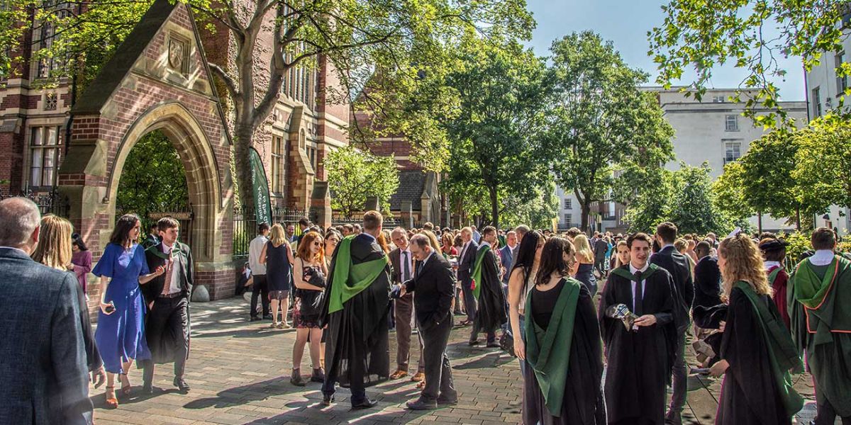 Graduating students outside the Great Hall