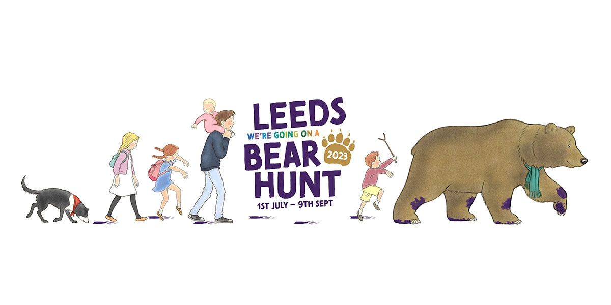 Leeds Bear Hunt logo which says: "We're going on a bear hunt. 1 July to 9 September."