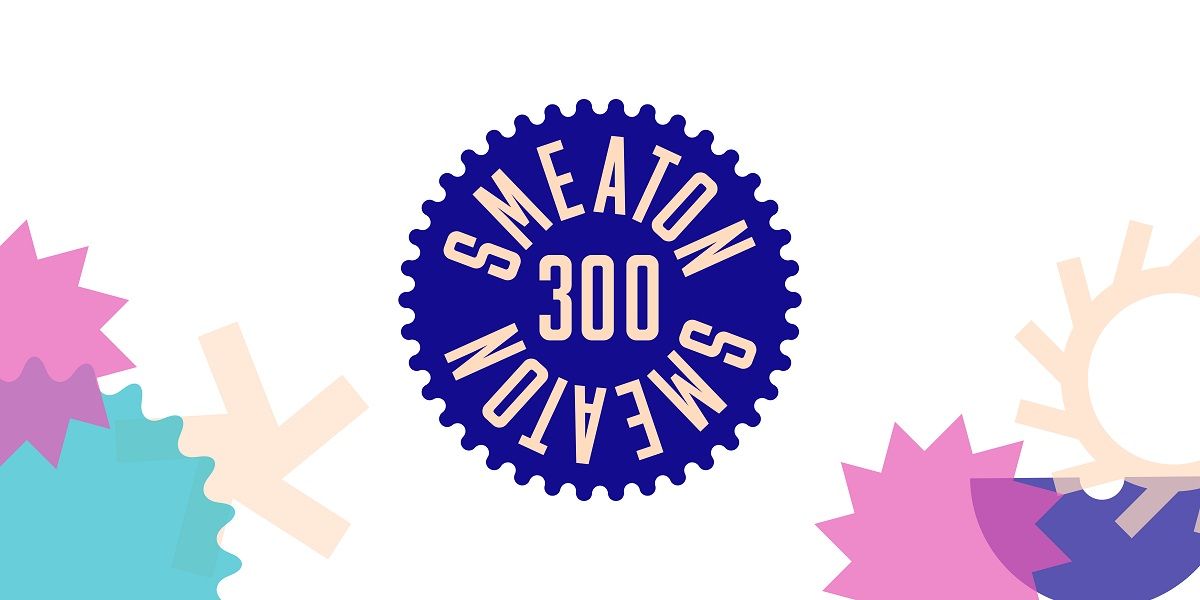 A logo that looks like a machine cog that says Smeaton 300 with other similar colourful shapes.