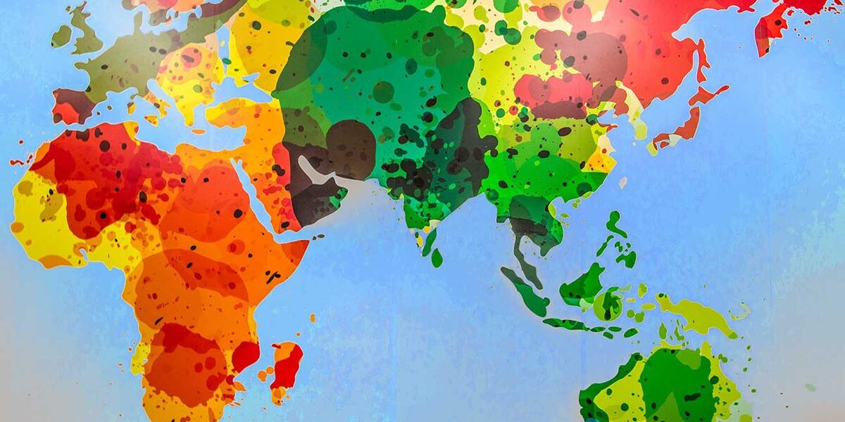 A map of the world in bright colours