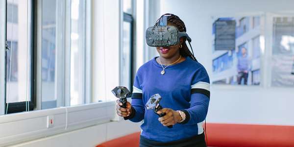 Student using a virtual reality headset