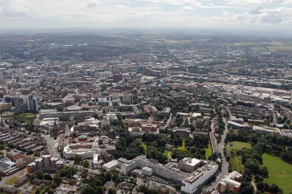 Aerial view of Leeds city.