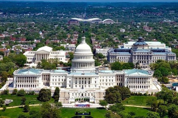 Aerial view of the Capitol Building in Washington DC