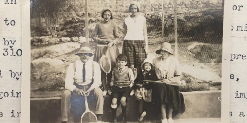 Arthur Ransome (left) with the Altounyan children and their mother, Dora, in Syria in 1932.