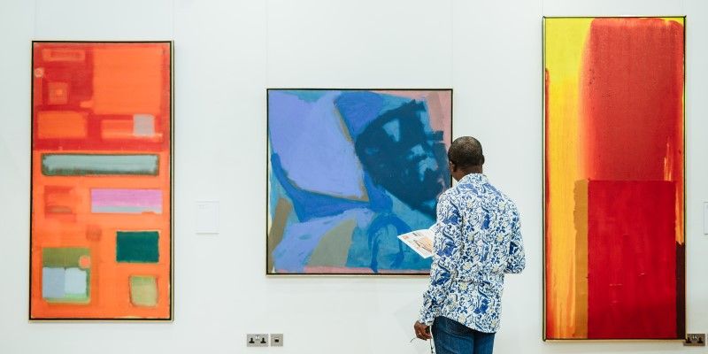 A visitor admires artwork at the Stanley and Audrey Burton Gallery at the University of Leeds
