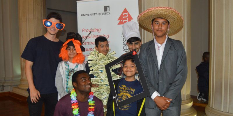 A group of young people wearing fancy dress as part of the Leeds University and IntoUniversity partnership.