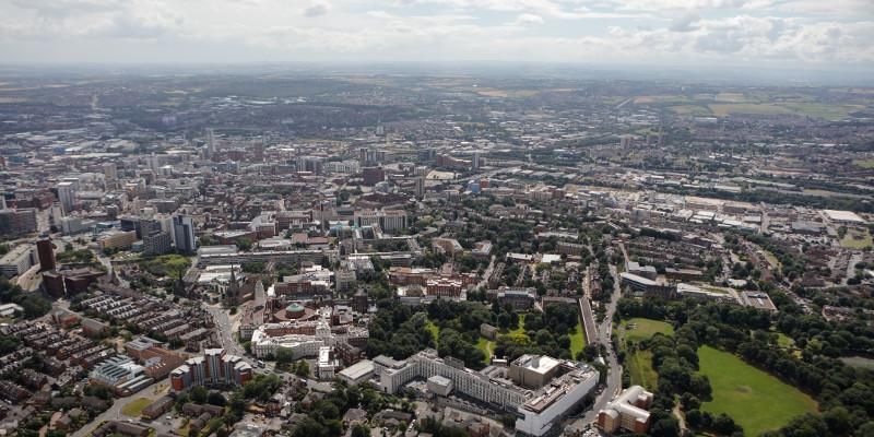 Aerial view of Leeds city.