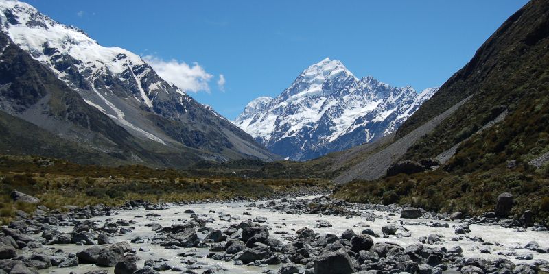 Mountain river at the foot of Mount Cook in New Zealand.