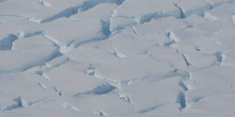 Crevasses on the surface of the Thwaites Glacier ice tongue