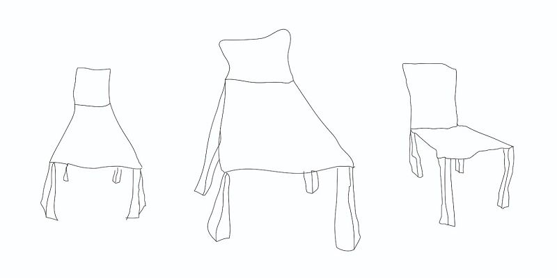A line drawing of three chairs